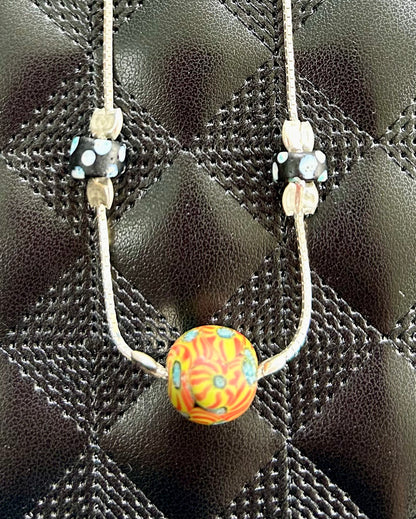 Authentic 1920 & 30's Venetian Murano Bead set in Venetian Style Sterling Silver box chain