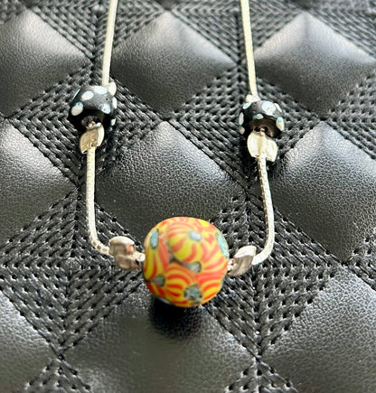Authentic 1920 & 30's Venetian Murano Bead set in Venetian Style Sterling Silver box chain