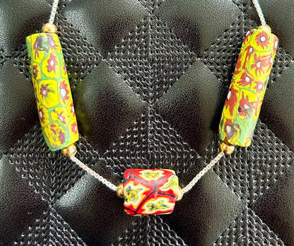 Authentic 1930's Venetian Murano Bead set in Venetian Style Sterling Silver box chain
