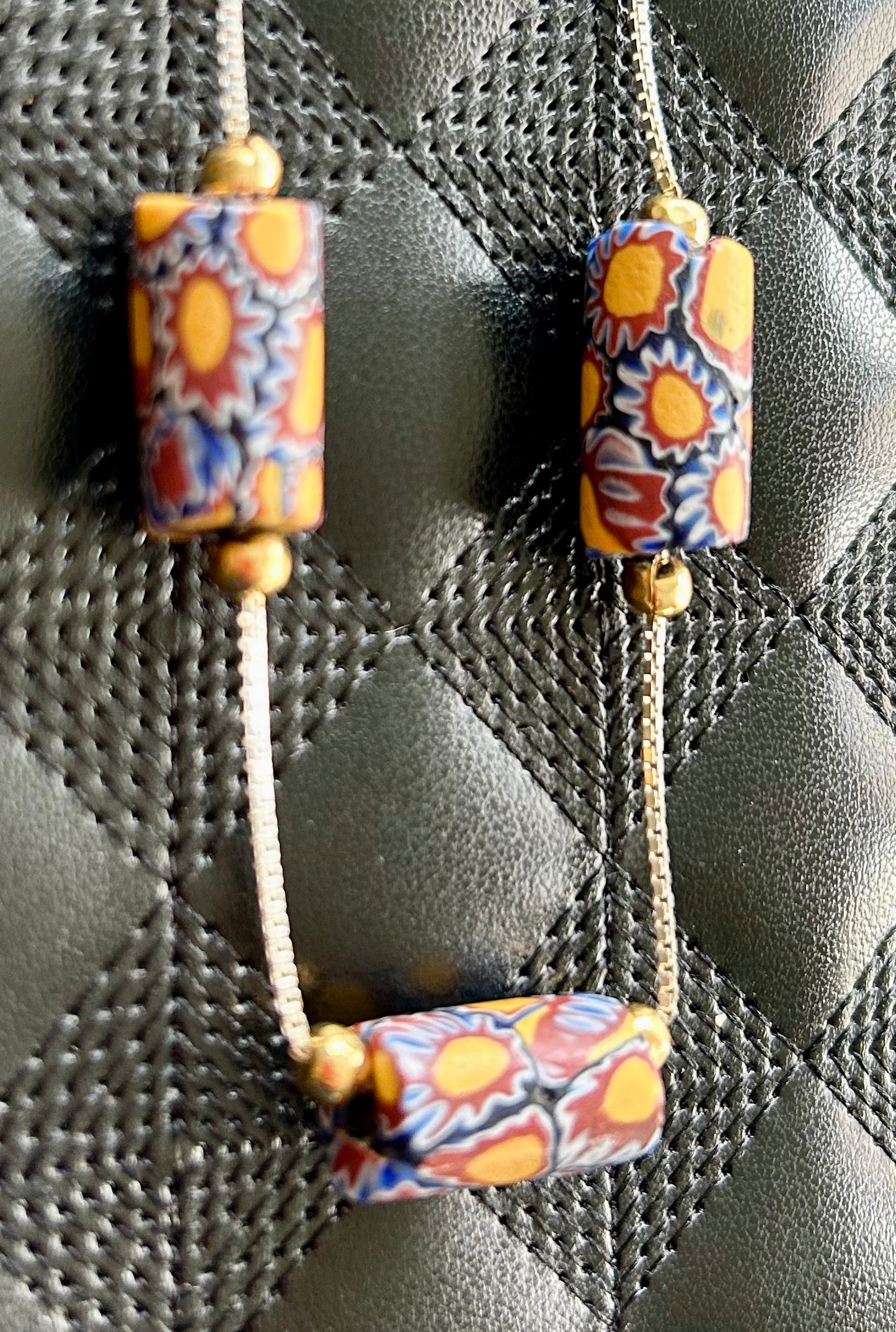 Venetian-Style Sterling Silver Necklace with 1920s Murano Beads and Gold-Plated Accents